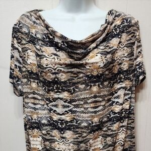Jaclyn Smith Collection Blouse Large Brown Multicolor Short Sleeve C159